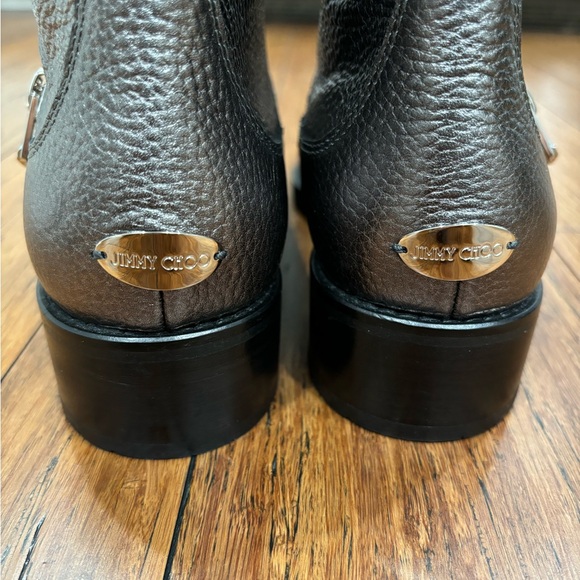 Jimmy Choo Dondo Metallic Grainy Leather Biker Ankle Boot - Picture 2 of 7